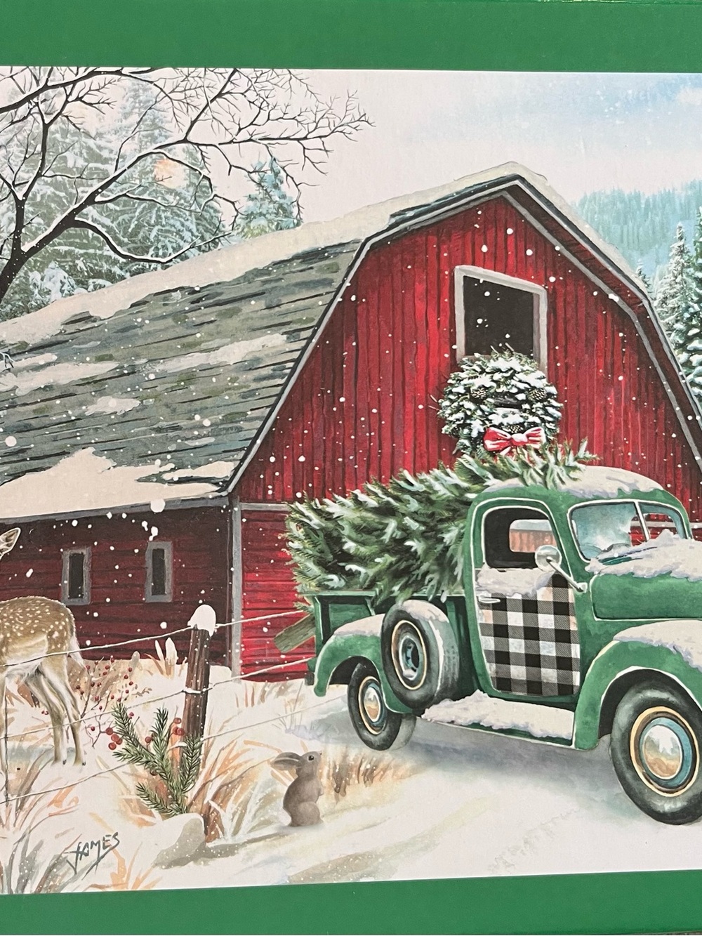 Hobby Lobby Green Vintage Truck and Red Barn Holiday puzzle
